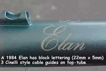 Top Tube Elan Decal and Cinelli cable guide